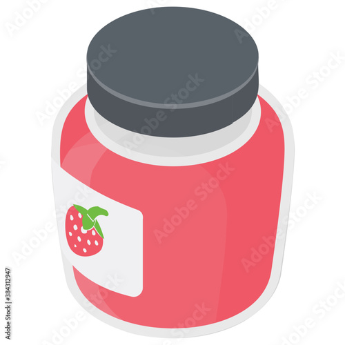 
A preserved can having strawberry jam 
