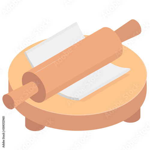 
A flour bread on a rolling pin 
