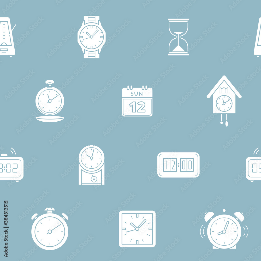 Watch - Vector background (seamless pattern) of silhouettes watch, stopwatch, hourglass, timer, wristwatch, calendar for graphic design Watch - Vector background (seamless pattern) of silhouettes watch, stopwatch, hourglass, timer, wristwatch, calendar for graphic design