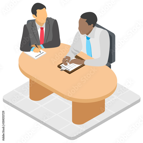 

Professional employees talking with each other, official discussion 
