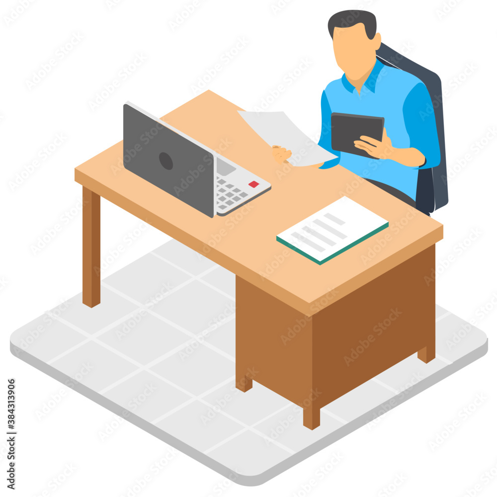 An employee sitting in front of computer, workplace icon
An employee sitting in front of computer, workplace icon