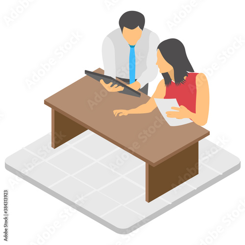 

Professional employees talking with each other, official discussion 

