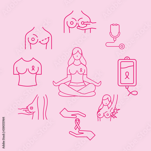 breast cancer line style icon collection vector design