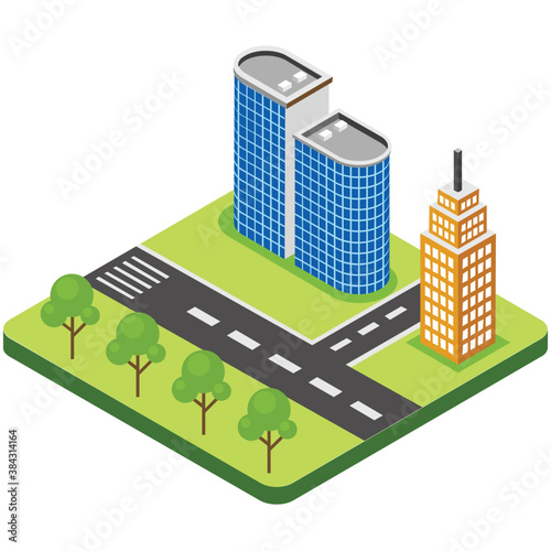
Flat icon design of high rise city building
