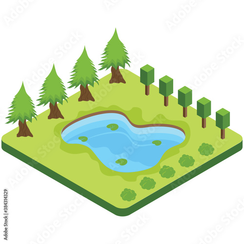 
A flat vector icon of pond 

