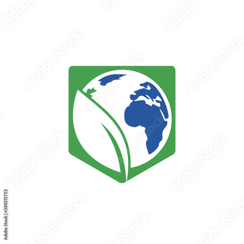 Globe leaf vector logo design. Global and natural, organic logotype design template.