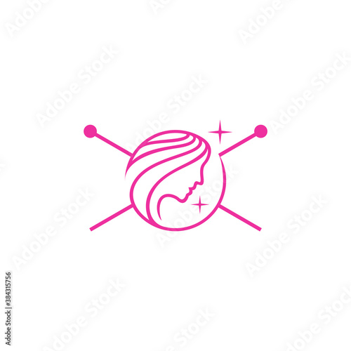 logo of a woman's face with two knitting needles