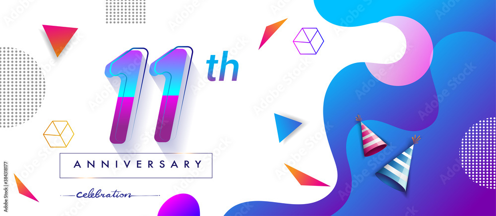 11th years anniversary logo, vector design birthday celebration with ...