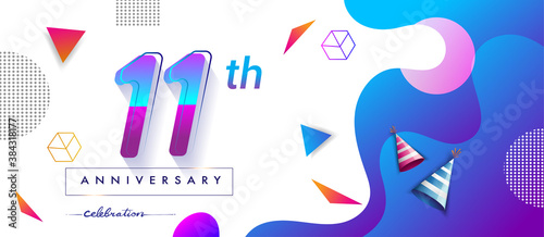 11th years anniversary logo, vector design birthday celebration with colorful geometric background and circles shape.