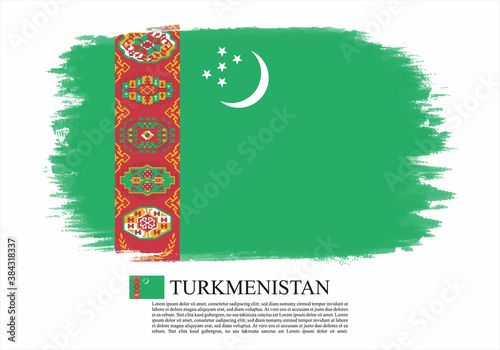 Textured and vector flag of Turkmenistan drawn with brush strokes.