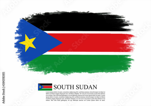 Textured and vector flag of South Sudan drawn with brush strokes.