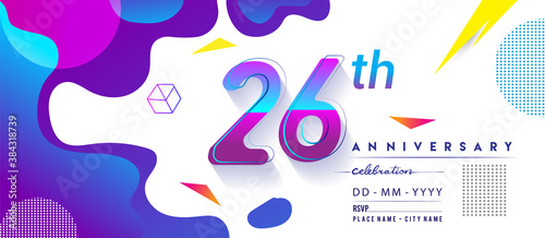 26th years anniversary logo, vector design birthday celebration with colorful geometric background and circles shape.