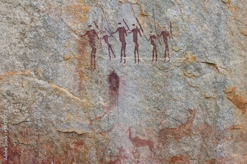 Hunter-gatherer rock art paintings in Chinhamapare Hill within Bvumba Mountain Range in Manica, Mozambique