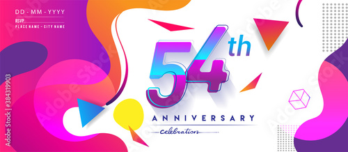 54th years anniversary logo, vector design birthday celebration with colorful geometric background and circles shape. photo