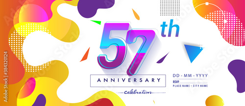 57th years anniversary logo, vector design birthday celebration with colorful geometric background and circles shape.