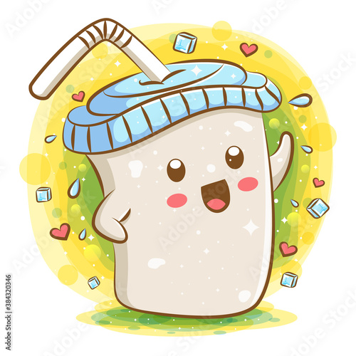 Tapioca milk tea kawaii cartoon character