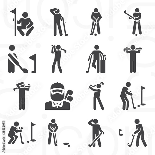 16 pack of golfer  filled web icons set