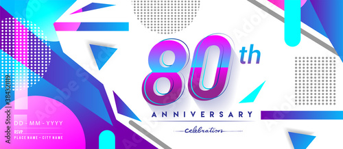 80th years anniversary logo, vector design birthday celebration with colorful geometric background and circles shape.