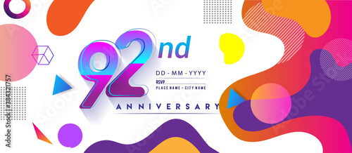 92nd years anniversary logo, vector design birthday celebration with colorful geometric background and circles shape.
