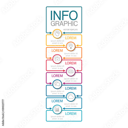 Vertical vector infographic template, 7 steps or options. Data presentation, business concept design for web, brochure, diagram.