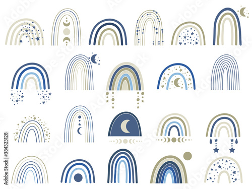 Celestial blue rainbow clip art. Vector illustration.