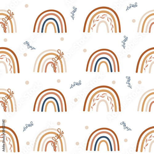 Boho Rainbows Seamless Pattern. Vector illustration.