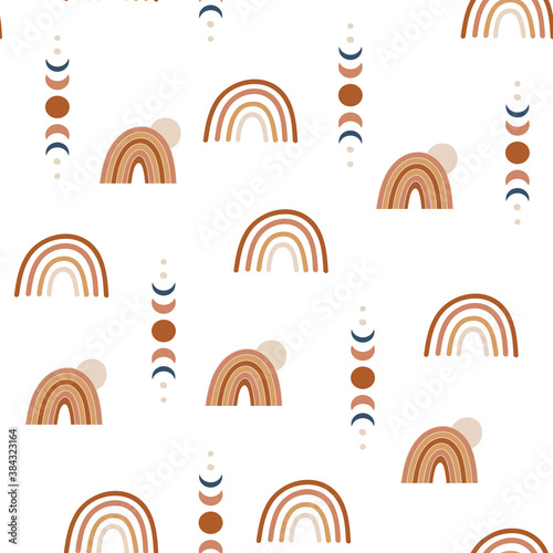 Boho Rainbows Seamless Pattern. Vector illustration.
