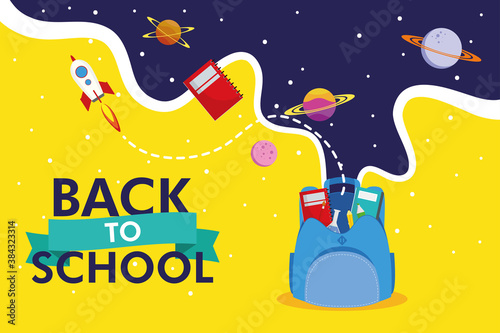 Wallpaper Mural back to school season poster with schoolbag and space icons Torontodigital.ca