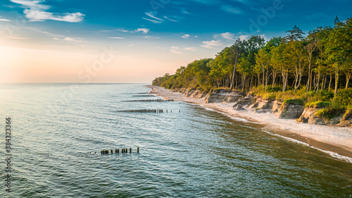 Photography Stunning sunset on Baltic Sea in summer, aerial view