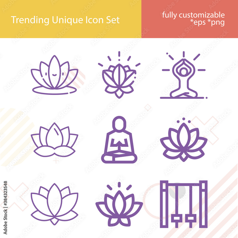 Simple set of lotus related lineal icons. Simple set of lotus related lineal icons.