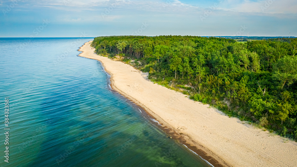 Empty beach in Baltic Sea in summer, aerial view