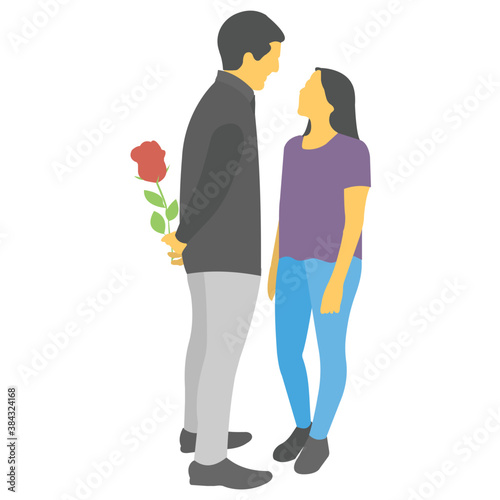 
Flower holding man showing the icon of surprise gift 
