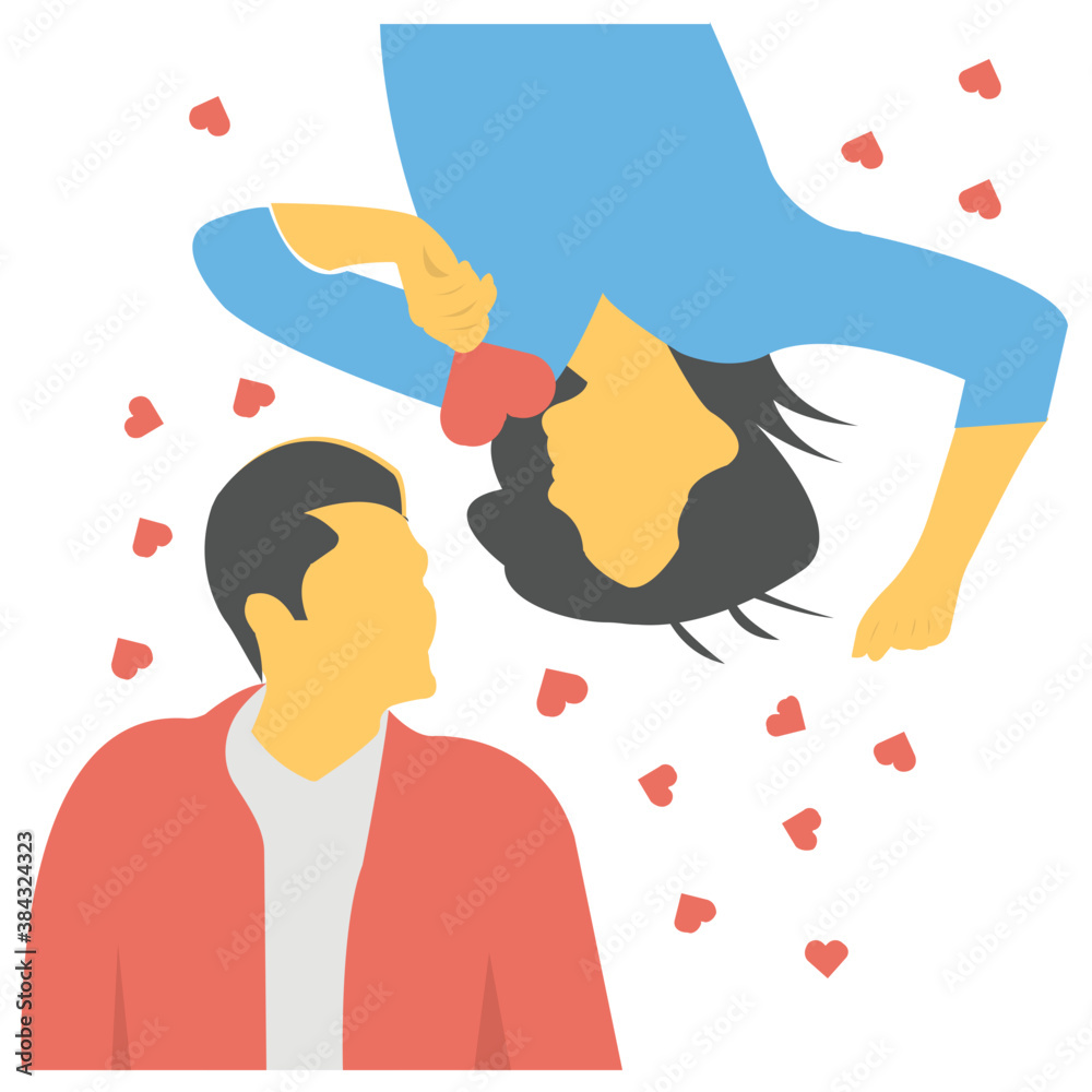 Obraz premium Couples together with little hearts, first love icon 