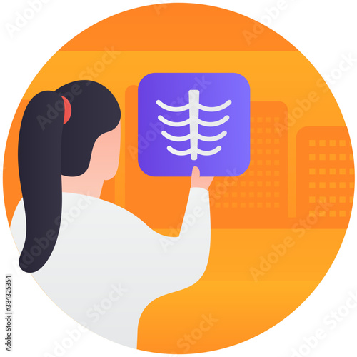 
Female doctor checking bone x ray report 
