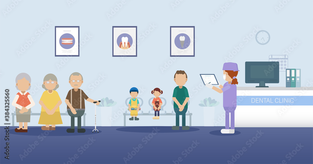 Dental clinic with patients waiting flat design vector illustration Dental clinic with patients waiting flat design vector illustration