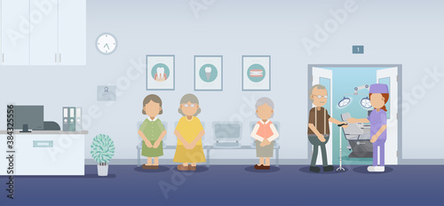 Dental clinic with patients waiting flat design vector illustration