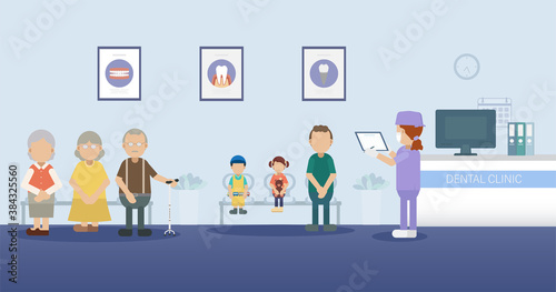 Dental clinic with patients waiting flat design vector illustration