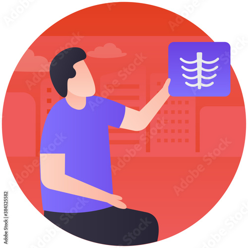 
Female doctor checking bone x ray report 
