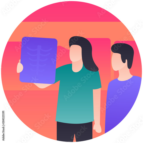 
Female doctor checking bone x ray report 
