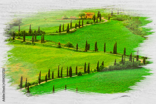 Winding road with cypresses...
