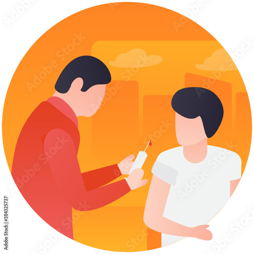 
Person having clipboard depicting medical person 
