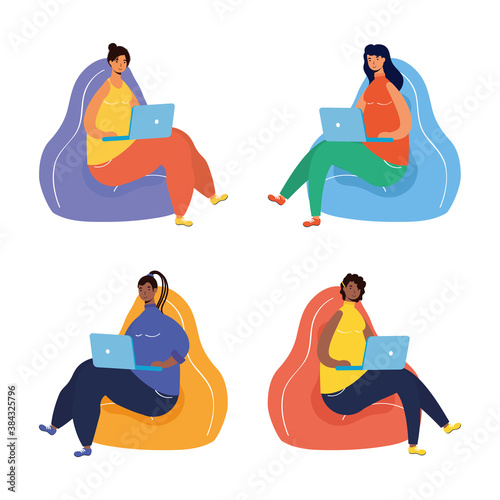 group of women working in laptops in the livingroom