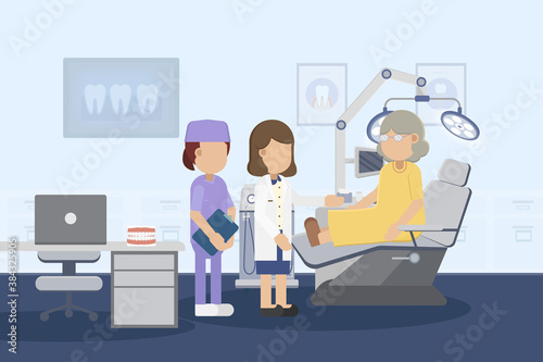 Dental clinic with patient flat design vector illustration