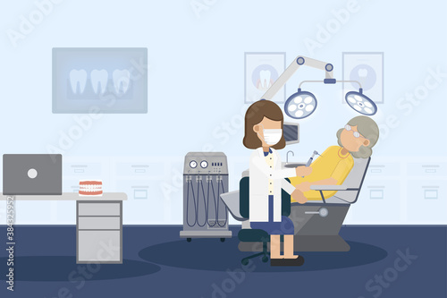 Dental clinic with patient flat design vector illustration