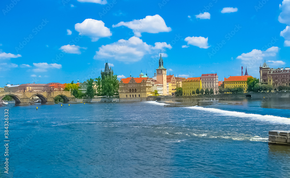 Fototapeta premium View on city on Vltava river in Prague