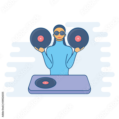 
Person having discs in hand, disk jockey 
