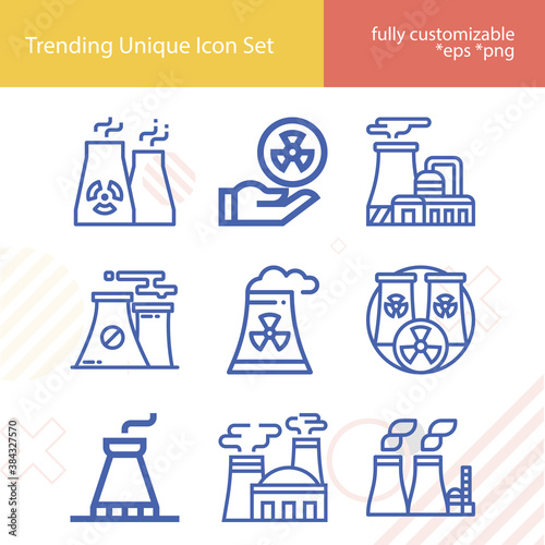 Simple set of fission related lineal icons.