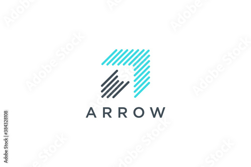Arrow Up Logo. Blue and Black Geometric Striped Lines Arrow Shape Initial Letter A isolated on White Background. Usable for Business and Technology Logos. Flat Vector Logo Design Template Element.