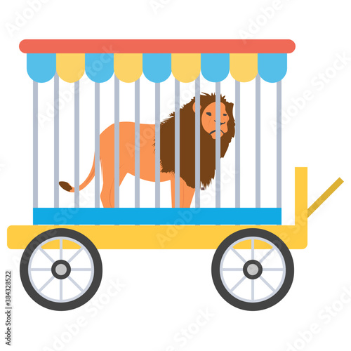 
Lion circus with cart having lion in a cage
