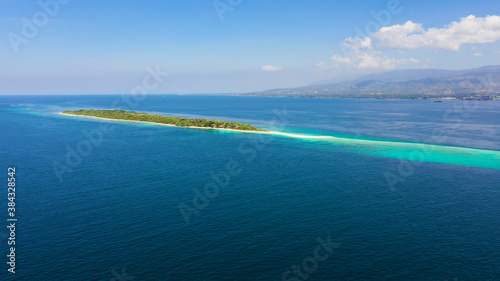 Aerial view of Seascape with beautiful beach and tropical island Little Santa Cruz. Zamboanga, Mindanao, Philippines.